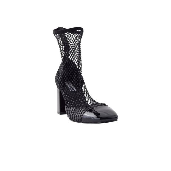 Steve Madden Women’s 9.5 Sparkly Rhinestone Mesh Black Patent Block Heel Boots - Picture 1 of 7